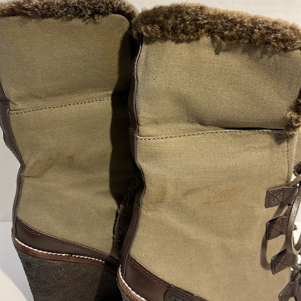 Tory Burch Wedge Brown/Washed Kahki/Charcoal Boots Sz 8 - Picture 8 of 13